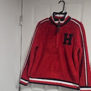 Tommy Hilfiger Red Fleece Women swetear with Black and White Stripes